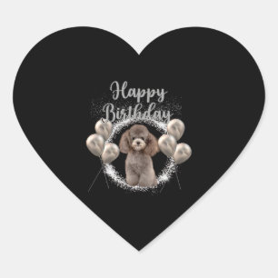 Pegatina En Forma De Corazón Feliz cumpleaños Poodle