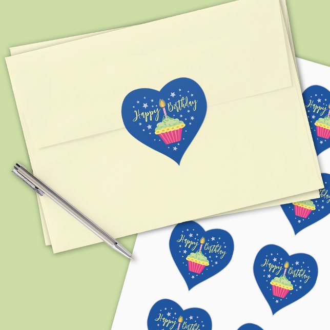 Pegatina En Forma De Corazón Feliz Cumpleaños Torta Azul (Subido por el creador)