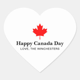 Pegatina En Forma De Corazón Feliz Día de Canadá personalizado texto con hoja d
