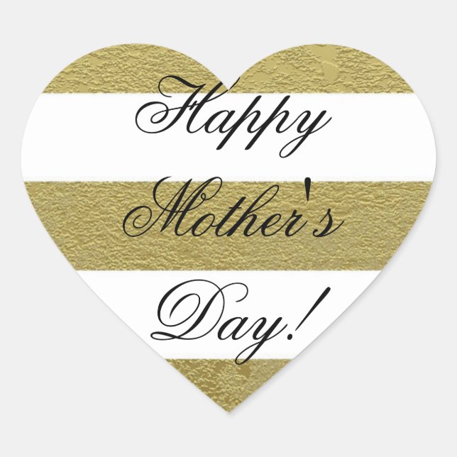 Pegatina En Forma De Corazón Feliz Día de la Madre Blanco de oro rayado (Anverso)