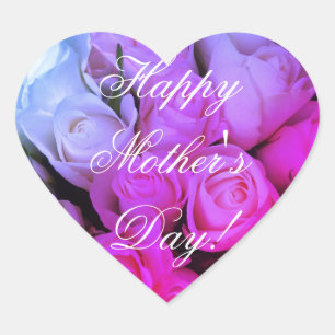 Pegatina En Forma De Corazón Feliz Día de la Madre Elegante Rosa Floral