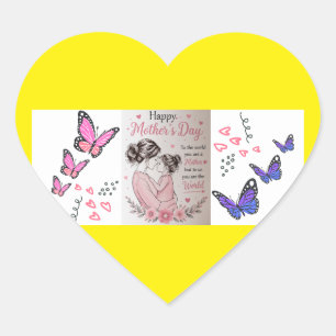 Pegatina En Forma De Corazón Feliz Día de la Madre Mariposa