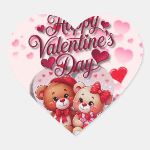 Pegatina En Forma De Corazón Feliz Día de San Valentín adorando osos