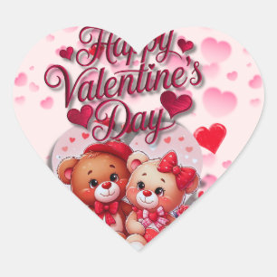 Pegatina En Forma De Corazón Feliz Día de San Valentín amor Teddy Bear Pareja