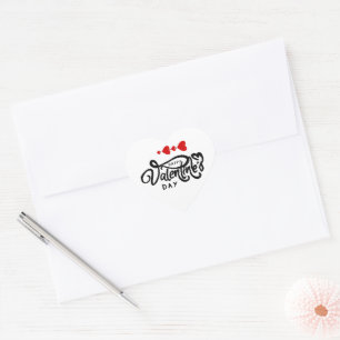 Pegatina En Forma De Corazón Feliz día de San Valentín caligrafía Corazones roj