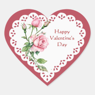 Pegatina En Forma De Corazón Feliz día de San Valentín Flor de jardín de rosa r