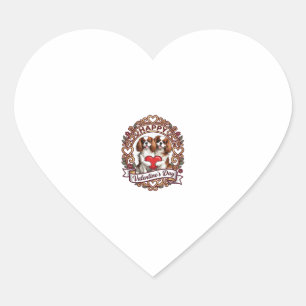Pegatina En Forma De Corazón Feliz día de San Valentín Perro Corazón Rojo Marco