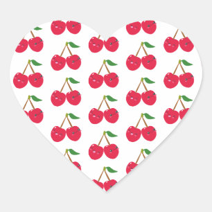 Pegatina En Forma De Corazón Feliz Fruta de Cereza Kawaii Sonriente