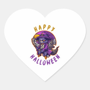 Pegatina En Forma De Corazón Feliz Gato de Brujas de Halloween