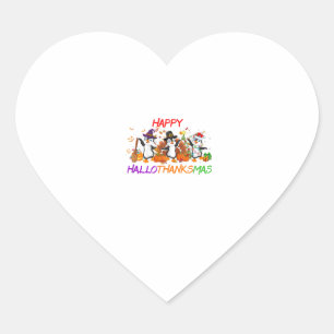 Pegatina En Forma De Corazón Feliz Hallothanksmas Penguin Halloween Gracias