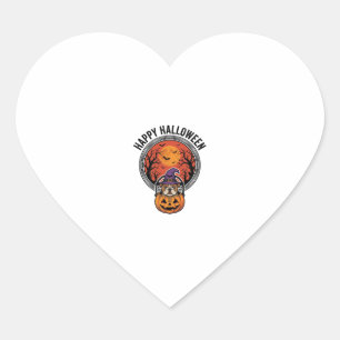 Pegatina En Forma De Corazón Feliz Halloween Bulldog Bruja Calabaza Camiseta Vi