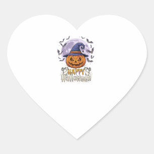 Pegatina En Forma De Corazón Feliz Halloween Calabaza Bruja Sombrero Murciélago