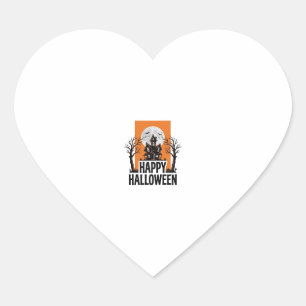 Pegatina En Forma De Corazón Feliz Halloween Casa Embrujada Gráfico Vintage_1