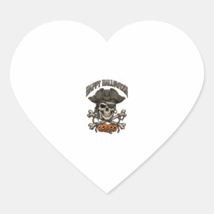 Pegatina En Forma De Corazón Feliz Halloween Cráneo de Pirata Huesos Cruzados C
