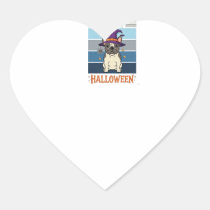 Pegatina En Forma De Corazón Feliz Halloween French Bulldog Bruja Telaraña Ca