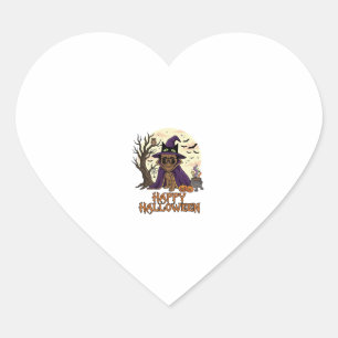 Pegatina En Forma De Corazón Feliz Halloween Pug Sombrero de Bruja Caldero Cala