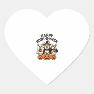 Pegatina En Forma De Corazón Feliz Howl-O-Ween Corgi Halloween Perro Vector Des