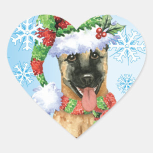 Pegatina En Forma De Corazón Feliz Howlidays Belga Malinois