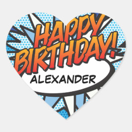 Pegatina En Forma De Corazón FELIZ libro de cómics retro de cumpleaños