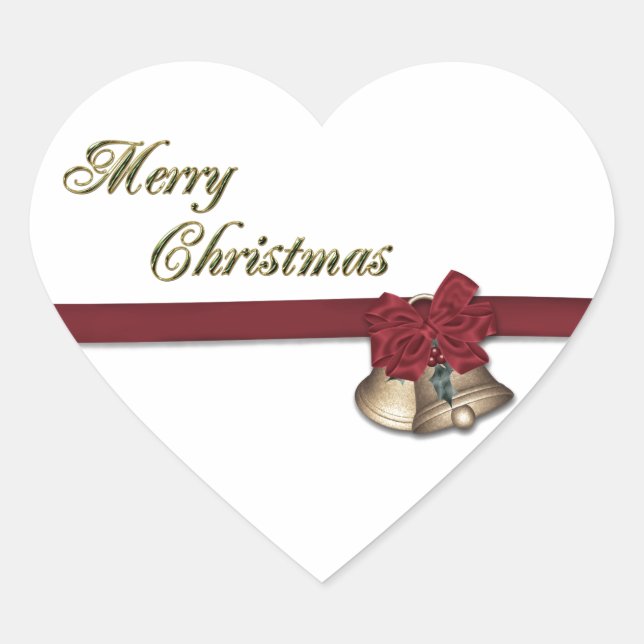 Pegatina En Forma De Corazón Feliz Navidad Bells (Anverso)