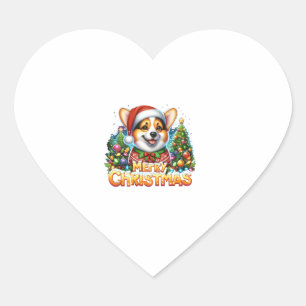 Pegatina En Forma De Corazón Feliz Navidad Corgi Perro Corgmas coincidiendo Nav
