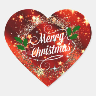 Pegatina En Forma De Corazón Feliz Navidad, deslumbrante diseño rojo y dorado
