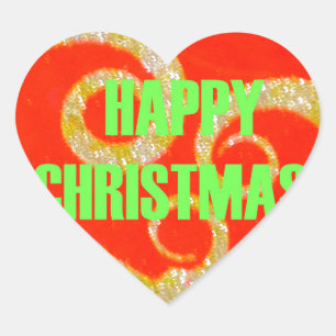 Pegatina En Forma De Corazón Feliz Navidad Golden Red Snowflex.jpg