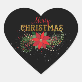 Pegatina En Forma De Corazón Feliz Navidad Inglés Black Red Gold Heart