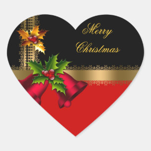 Pegatina En Forma De Corazón Feliz Navidad Navidad Belles Rojos Oro Negro