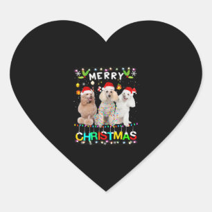 Pegatina En Forma De Corazón Feliz Navidad Poodle Shirt Santa Hat enciende Navi