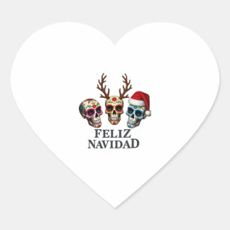 Pegatina En Forma De Corazón Feliz Navidad Sugar Skulls Reindeer Santa Mexican 