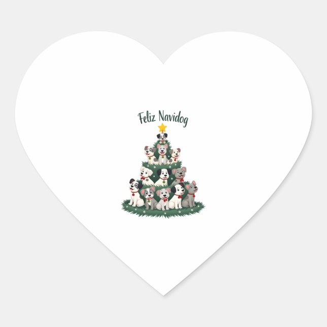 Pegatina En Forma De Corazón Feliz Navidog Christmas Dog T-Shirt, Funny Cute Xm (Anverso)