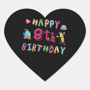 Pegatina En Forma De Corazón Feliz octavo cumpleaños. 8 años al día.