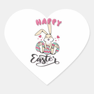 Pegatina En Forma De Corazón Feliz Pascua desde el encantador conejo de Pascua