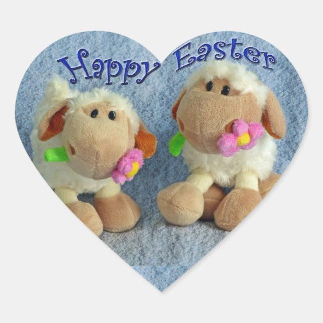 Pegatina En Forma De Corazón Feliz Pascua Lambs (Anverso)