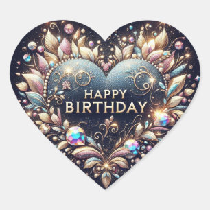 Pegatina En Forma De Corazón Feliz pegatina de cumpleaños: forma de corazón