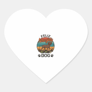 Pegatina En Forma De Corazón Feliz Perro Travieso Marrón Huellas de Pata de Sol