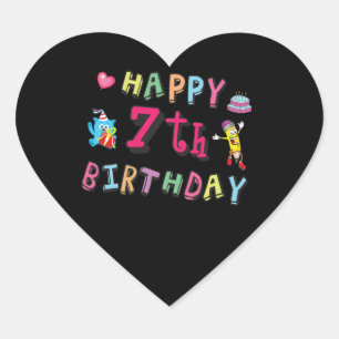 Pegatina En Forma De Corazón Feliz séptimo cumpleaños. De 7 años.