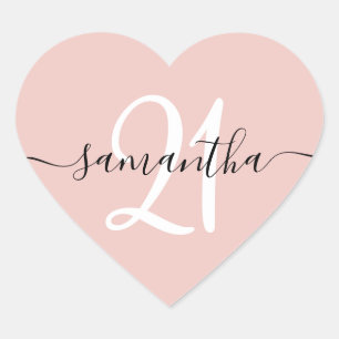 Pegatina En Forma De Corazón Femenina Firma Personalizada Número 21 Rubor