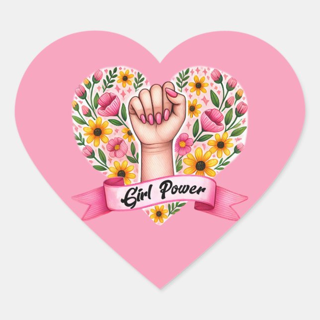 Pegatina En Forma De Corazón Feminista del poder chica (Anverso)