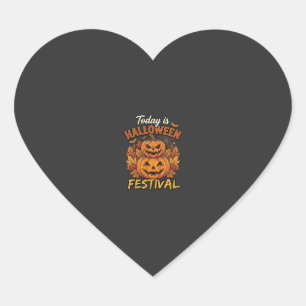 Pegatina En Forma De Corazón Festival de Halloween de Hoy Calabazas Apiladas Ar