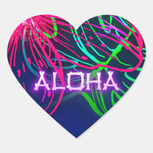 Pegatina En Forma De Corazón Fiesta Aloha Neon Noche Tropical Luau Eléctrica