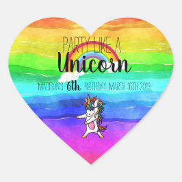 Pegatina En Forma De Corazón Fiesta Como Un Cumpleaños Del Arcoiris De Unicorni