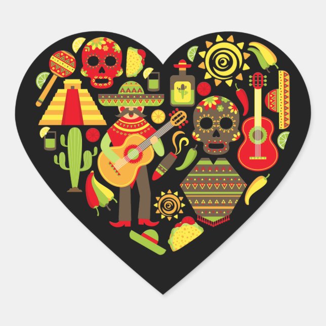 Pegatina En Forma De Corazón Fiesta Cute Cinco De Mayo (Anverso)