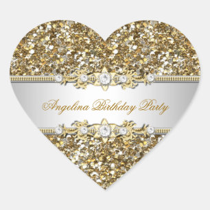 Pegatina En Forma De Corazón Fiesta de Cumpleaños con Brillo Dorado Joyas Diama