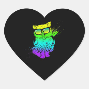 Pegatina En Forma De Corazón Fiesta EDM de Música Gata del Techno de color Kitt