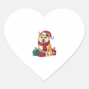 Pegatina En Forma De Corazón Fiesta navideño decoración Santa Shiba Inu perro N