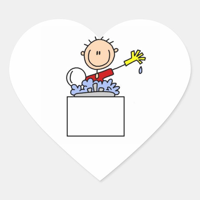 Pegatina En Forma De Corazón Figura de palitos lavando platos (Anverso)