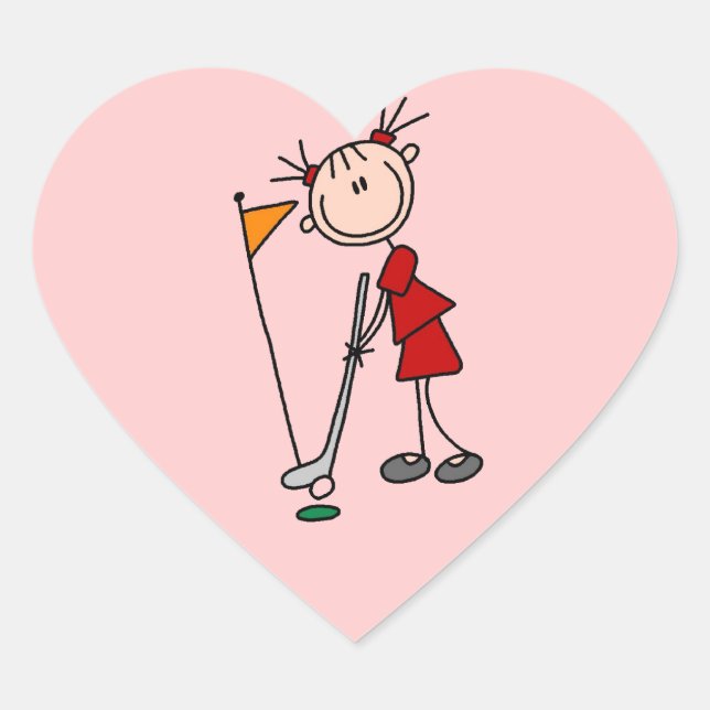Pegatina En Forma De Corazón Figura de palo femenino Golfer (Anverso)