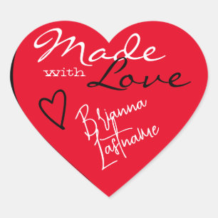 Pegatina En Forma De Corazón Firma Script Color rojo brillante hecho con corazó